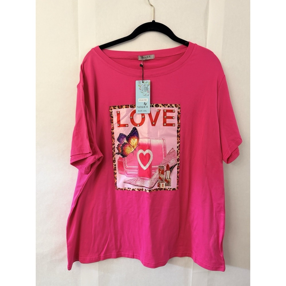 Natalie B Love Butterfly Pink Shirt Size 3XL
